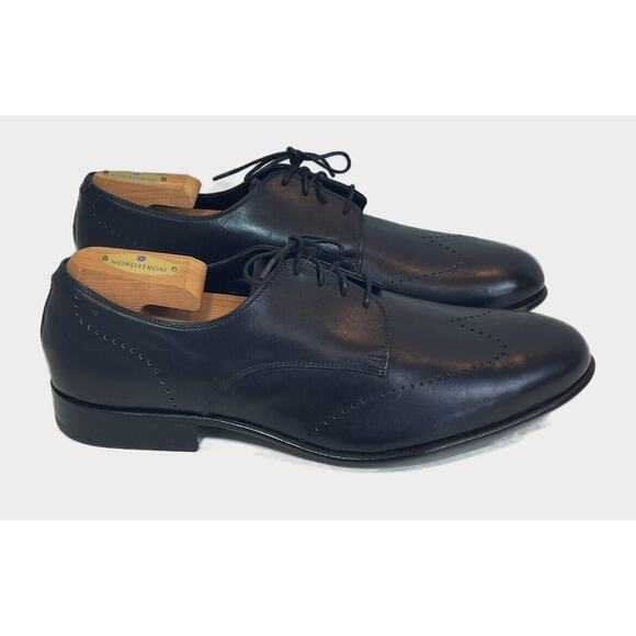 Handcrafted Mens Black Leather Perforated Wingtip Oxford Dress Shoe Size 12 READ main image 9